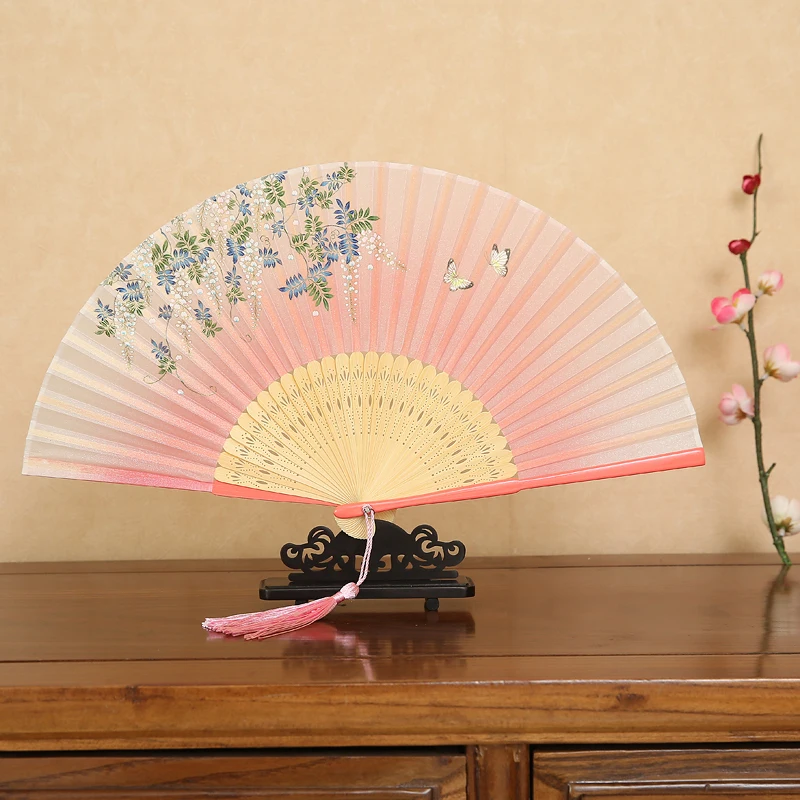 Retro silk folding fan Bamboo Folding Fan Chinese Fan Hand Silk Hand held Chinese Painting