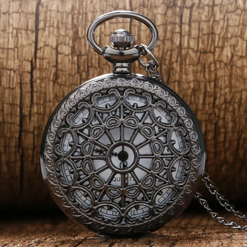 

Vintage Black Spider Web Pocket Watch with Chain Necklace Pendant Steampunk Antique Quartz Relogio De Bolso