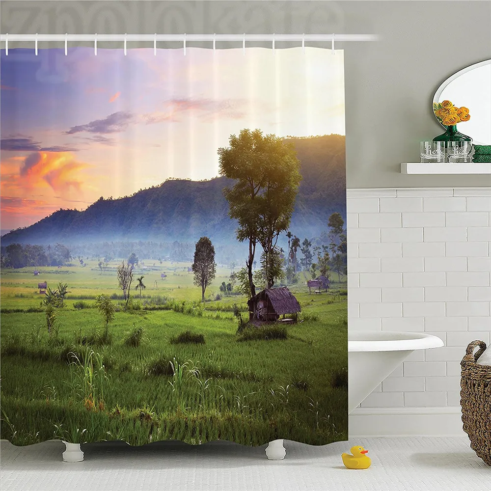 Balinese Rice Fields Tropics Hillside Land Farmhouse Terrace Tree Harvest Countryside Image Polyester Bathroom Shower Curtain Gr | Дом и сад