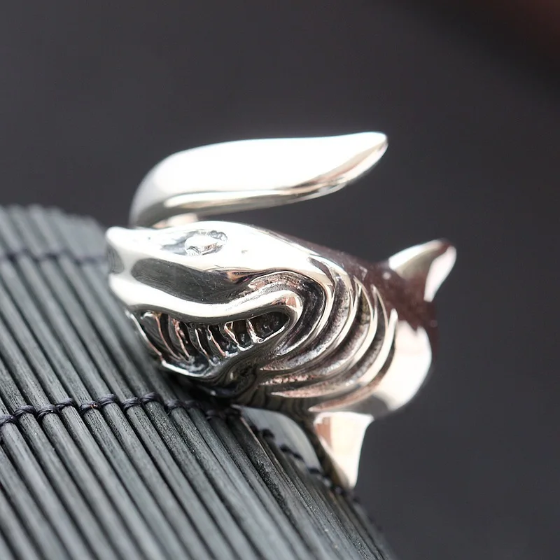 Ondas Mandíbulas De Tiburón De Anillo Dedo Acero Inoxidable 316L para hombres mujeres cráneo BIKER