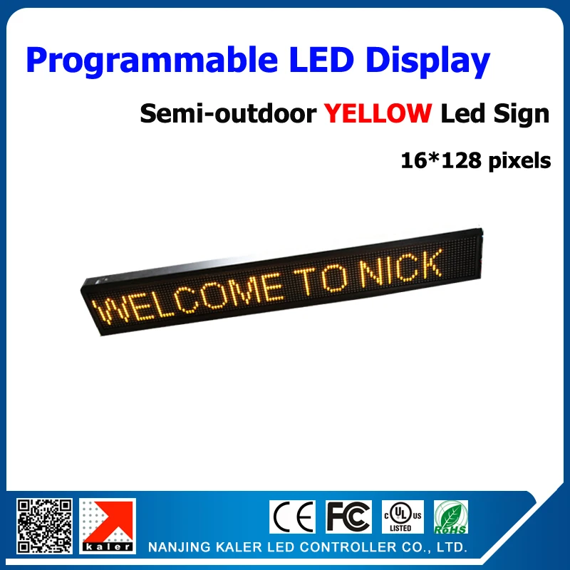 

Semi-outdoor LED Display Yellow P10 LED Disaplay Module 1/4 Scan 16*128 pixels moving text led sign board 24*136cm