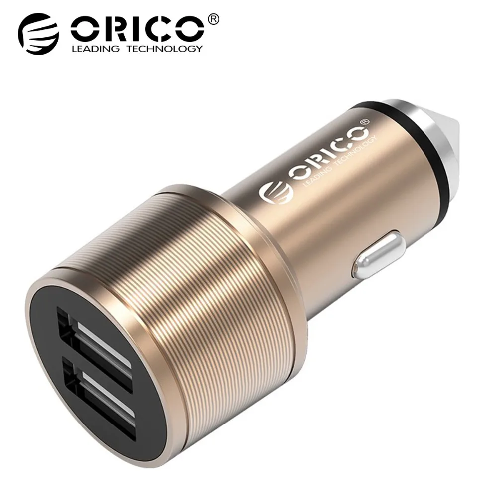 Koop ORICO Aluminium Dual USB Car Charger Mini Draagbare USB Reislader Gebruikt Als Veiligheid Hamer Voor iPhone 7 LG Samsung xiaomi