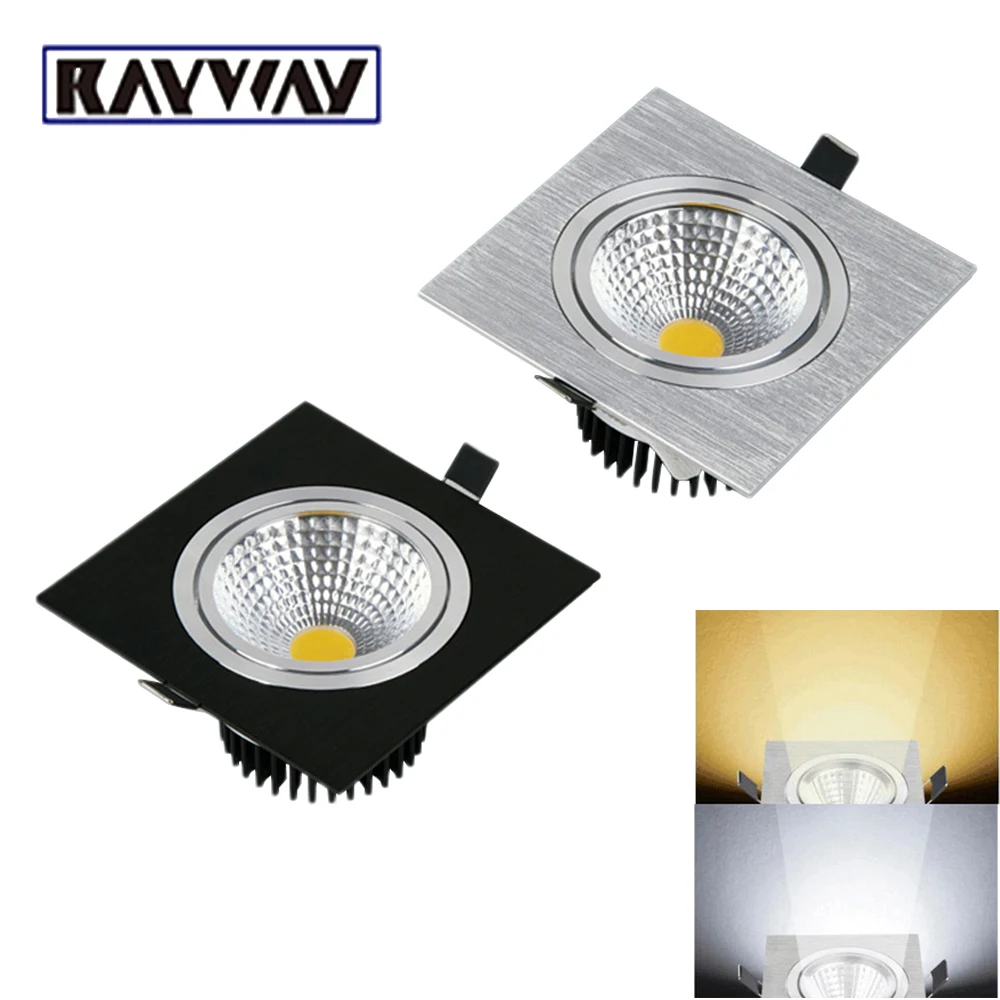 

RAYWAY Dimmable Square LED Down Light Embedded 5W 7W 10W 15W COB Ceiling Downlight Recessed Aluminum Daily Indoor Ceiling Lamp