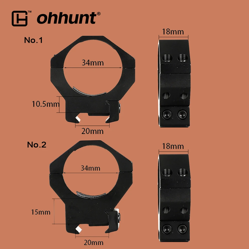 

ohhunt 2PCs Hunting Scope Mount Rings 34mm Tube Low Medium Profile Picatinny Weaver Ring Aluminum for Tactical Sight Rifle Scope