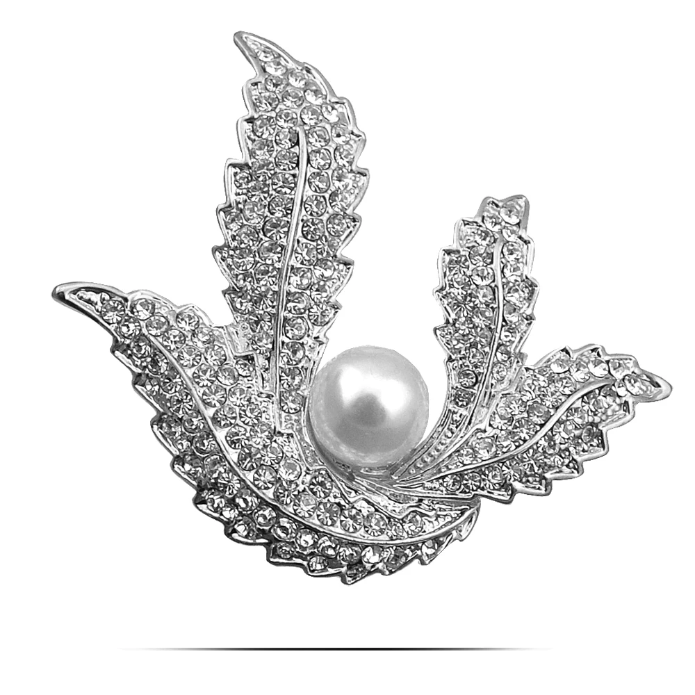 B211 Pearl Plant Brooches For Women Gold And Silver Color Jewelry