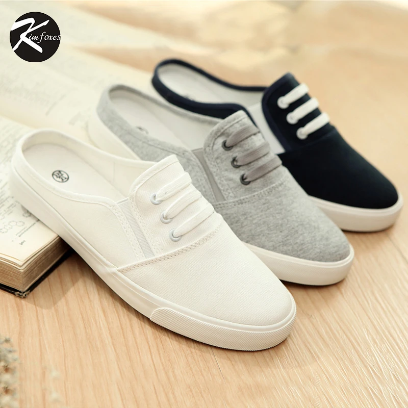 

Kimfoxes Women Canvas Shoes 2017 Women's Vulcanized Shoes Drive Loafers Shoes Ladies Cotton Fabric Lace Up Summer Shoes Size5-10