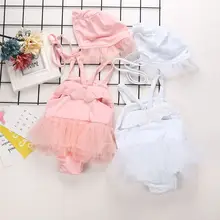 Детский купальник для малышей, милый купальник для маленьких девочек, Цельный купальник с крыльями сзади+ шапочка для девочек, детский купальный костюм