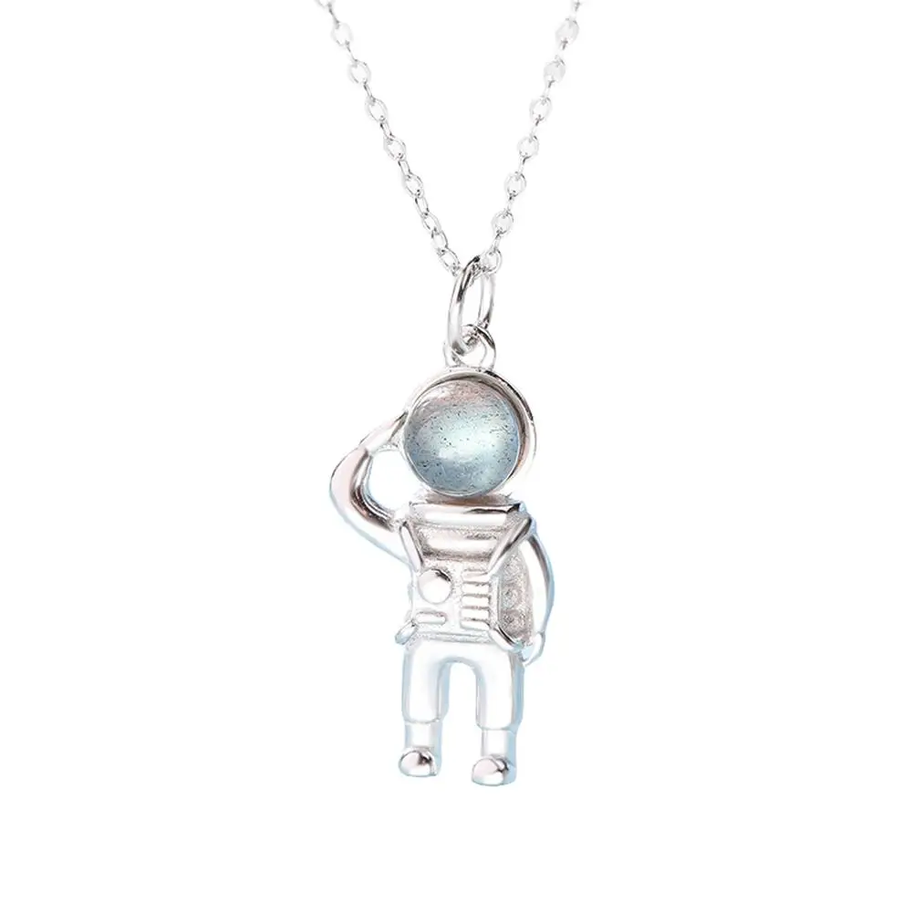 

2019 Women Astronaut Faux Moonstone Pendant Silver Plated Couple Necklace Jewelry