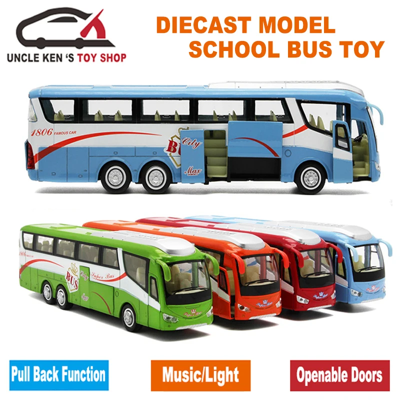 Bus Model Shuttle 1-55-Scale diecast Metal Alloy-Toys with Music/Light/pull-back-function
