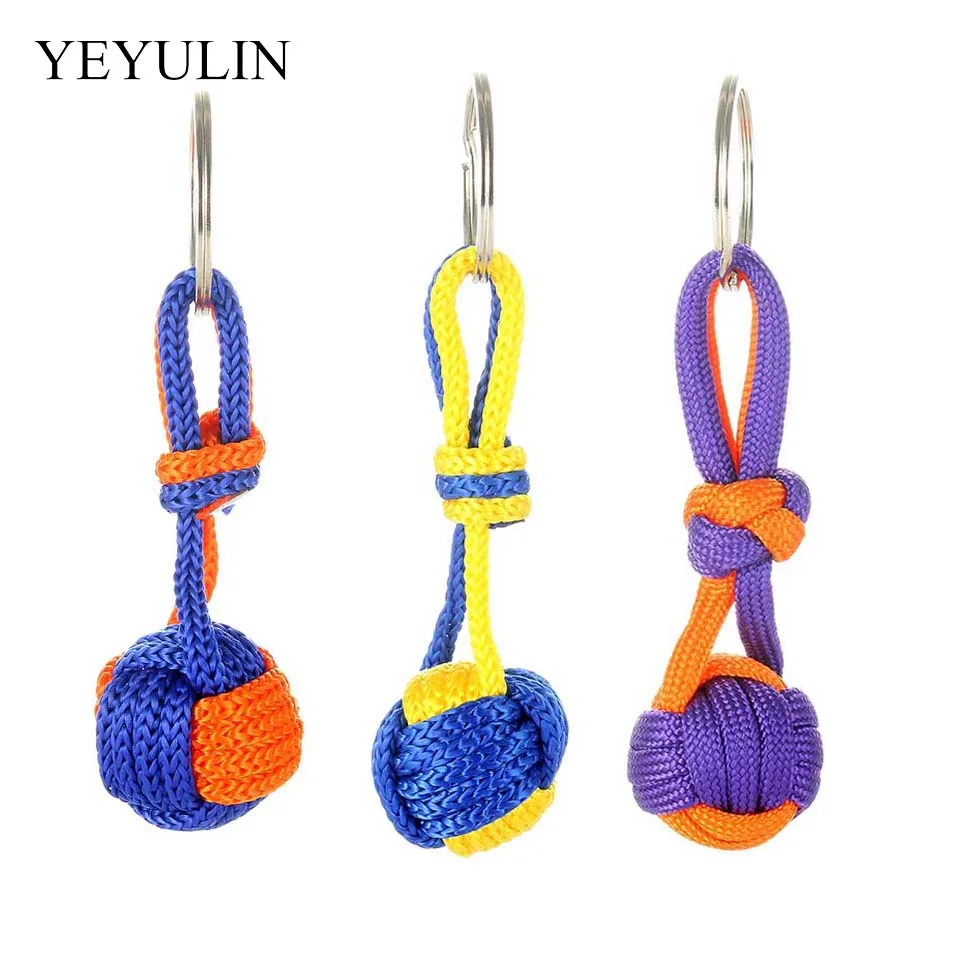Double Color Polyester Rope Ball Keychain For Women Men DIY Key Fashion