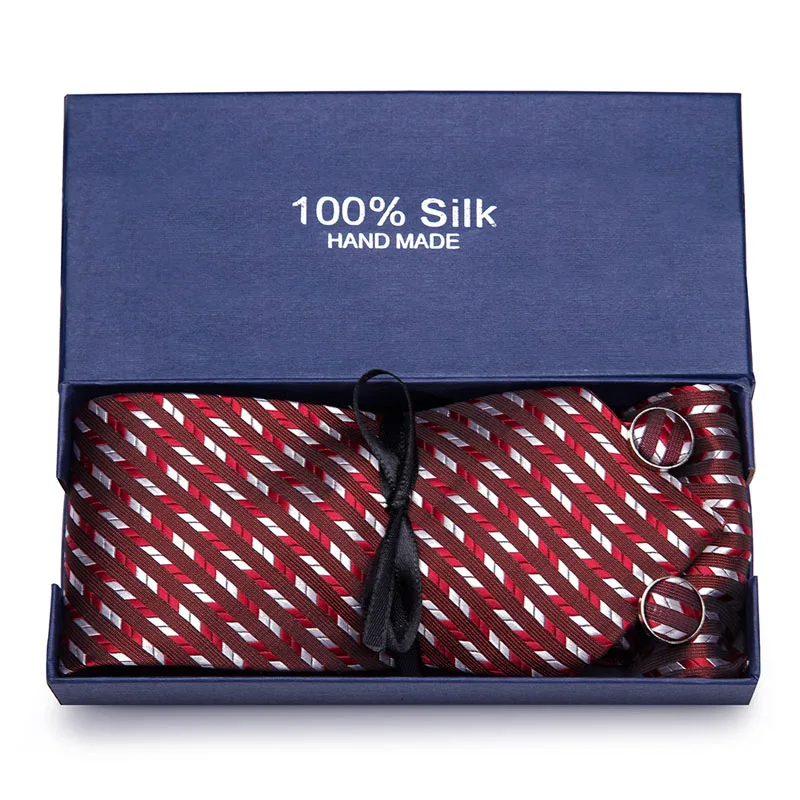  3inch Wide Tie Men Wedding Tie Paisley Jacquard Arrow Men Tie Handkerchief Cufflinks Gift Box Packa