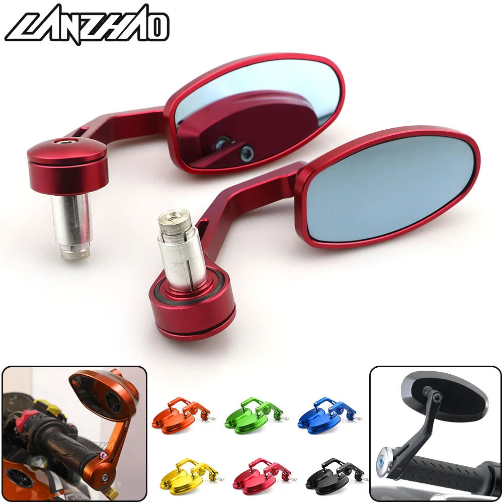 CNC Motorcycle Side Mirrors Handlebar Bar End Rear View Blue Glass