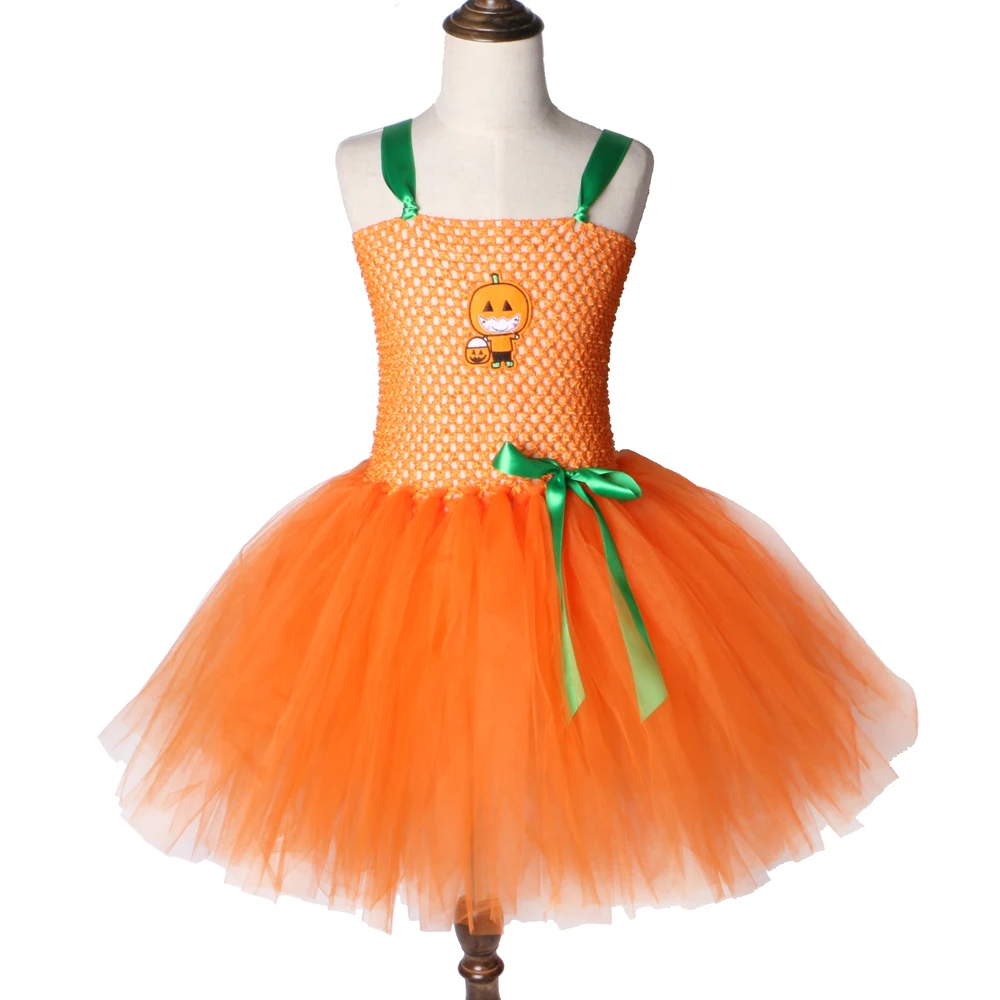 Оранжевая балетная пачка с изображением тыквы, платье милые вечерние костюмы на Хэллоуин для девочек, платья-пачки ручной работы, модное платье для девочек, От 2 до 12 лет