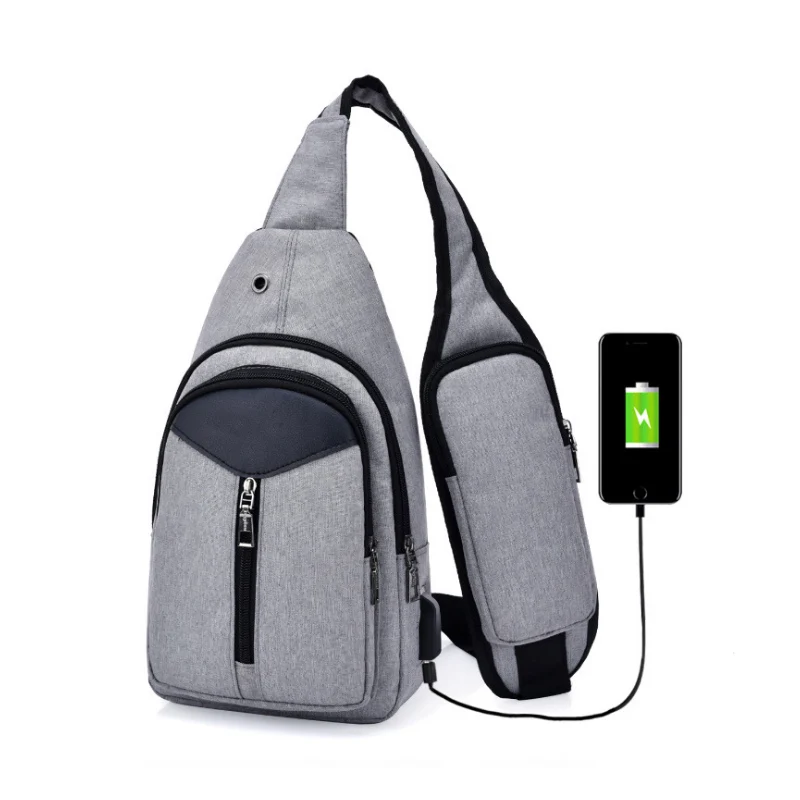 Anti Theft Men Backpack Canvas USB Rechargeable Chest Bag Headphone Hole Teenager Single Shoulder Boy Bag Sac A Dos Homme BP0212 (4)