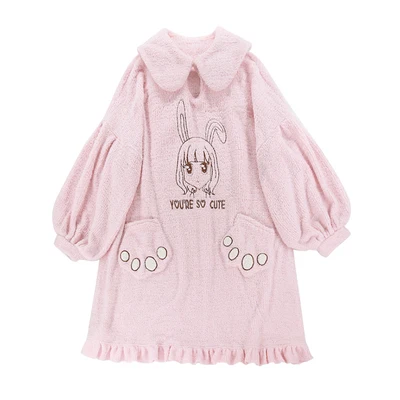 Милые пижамы принцессы в стиле Лолиты; японские милые мягкие домашние пижамы с милыми заячьими ушками и вышивкой; D1699 - Цвет: Розовый