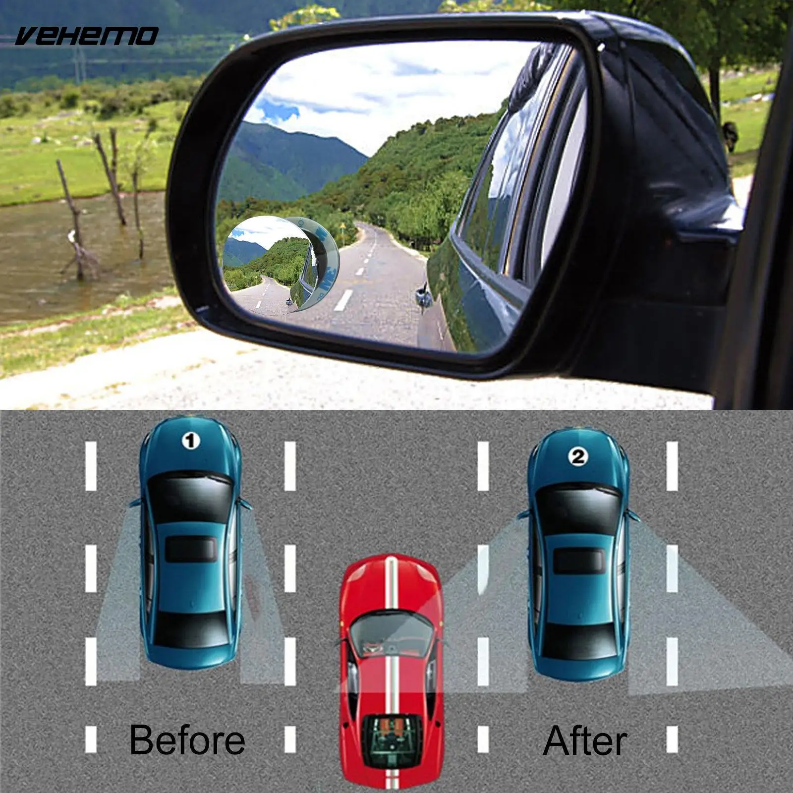 Vehemo Wide Angle Blind Mirror Truck Parts Blind Spot Mirrors 2PCS