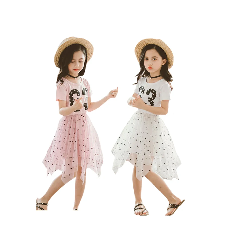 

Little Girl‘s Clothes Dress Polka Dot lace Stitching Princess Dress Fashion irregular hem Dance dress 3-9 Age Children's Wear