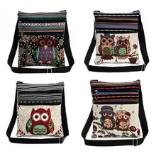 Embroidery Crossbody Bag Canvas Teenager Ladies Schoolbag Cute Owl Travel Shoulder Double Cartoon Messenger Beach Bag women floral embroidery bag ladies black crossbody totes canvas three zipper travel beach phone coin bags shoulder messenger bag