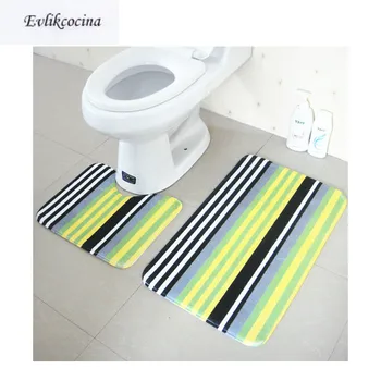 

Free Shipping 2pcs Stripe Toilet U Type Mat Bathroom Bath Mat Set Non Slip 45x37cm&45x75cm Tapis Salle De Bain Tapete Banheiro