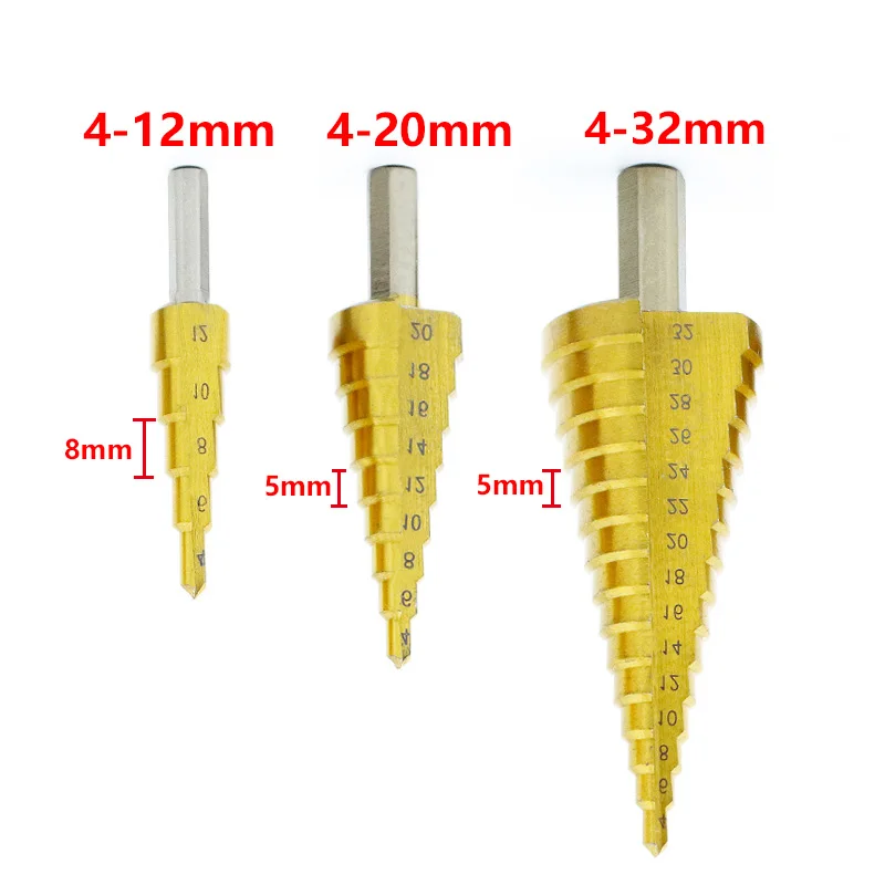 3 шт. Метрическая Спираль Флейта пагода Форма дыра резак 4-12/20/32 мм HSS Сталь конус набор сверл из быстрорежущей стали с Сталь ступенчатая заточка
