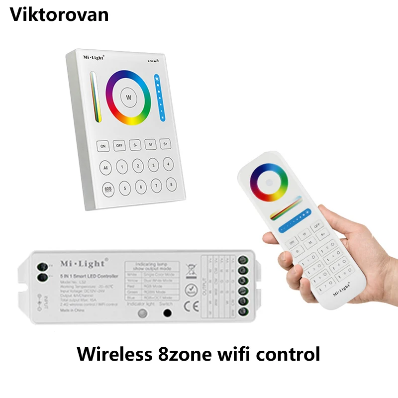 

2.4G MI.Light Wireless WIFI RGB Led Controller rgbw RGB CCT Strip Bulb Lamp 8-Zone Remote Controller Wall mounted IOS Android