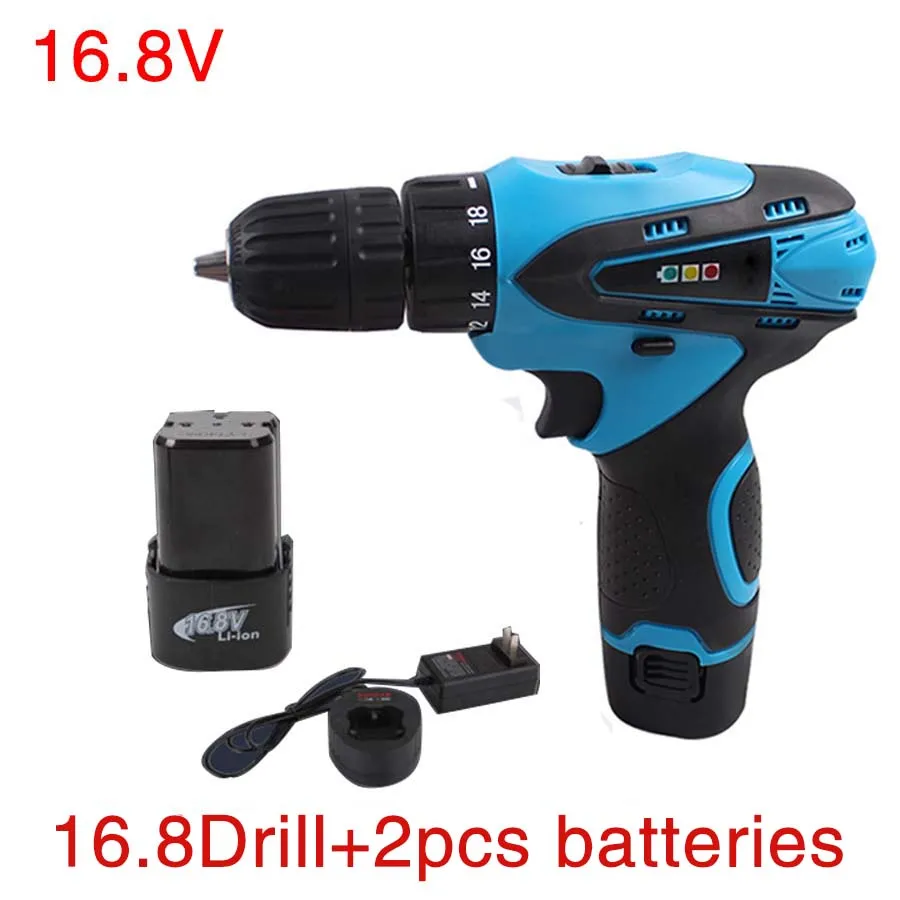 16.8V Cordless Drill Electric Drill Two Speed Rechargeable 2 pcs