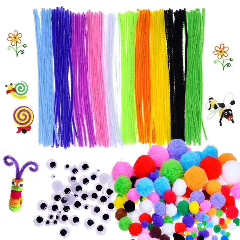 

Craft Supply Set, Which Includes 110Pcs Pipe Cleaners Chenille Stem, 30Pcs Self-sticking Wiggle Googly Eyes and 160Pcs Pompoms