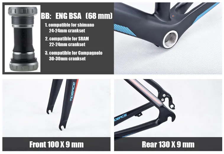 Best 2017-2018 Tideace aero Cadre Route Frameset Made in China Carbon Fiber Road Bike Frame Bicycle Frame 50/53/55cm 13