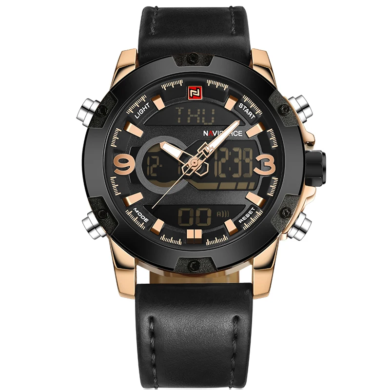 NAVIFORCE Luxury Brand Men Analog Digital Leather Sports Watches Men's Army Military Watch Man Quar