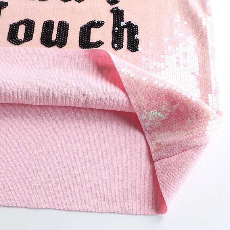 Lettere 2019 Testa Top Pesante Manica Nuove Maglia Donne Della Rotondo Colore Camicia Sottile Paillettes Corta Rosa Splicing Maglieria Molla Industria Collo EHqwYY