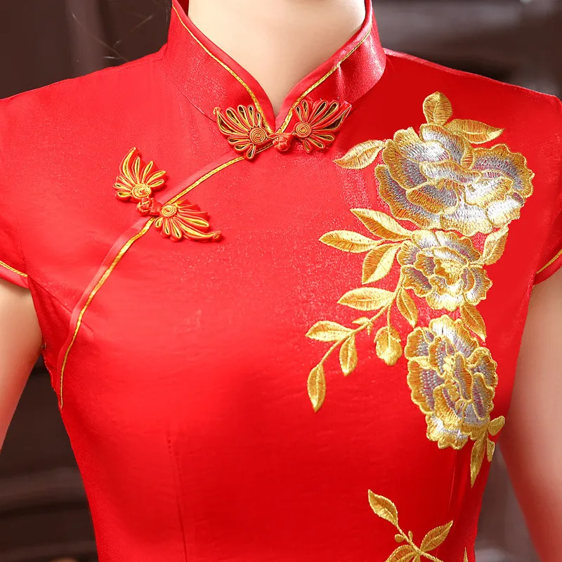 Phoenix-Embroidered-Long-Women-Cheongsam-Red-Evening-Dress-Formal-Party-Dress-Satin-Performance-Dress
