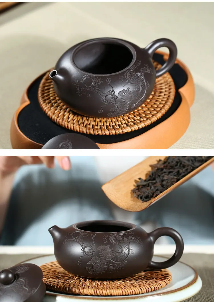 Xia Taoquan, известный фиолетовая глина yixing чайник художник, резные Longbian Xishi Фиолетовый Глиняный заварочный чайник путешествия чайный сервиз