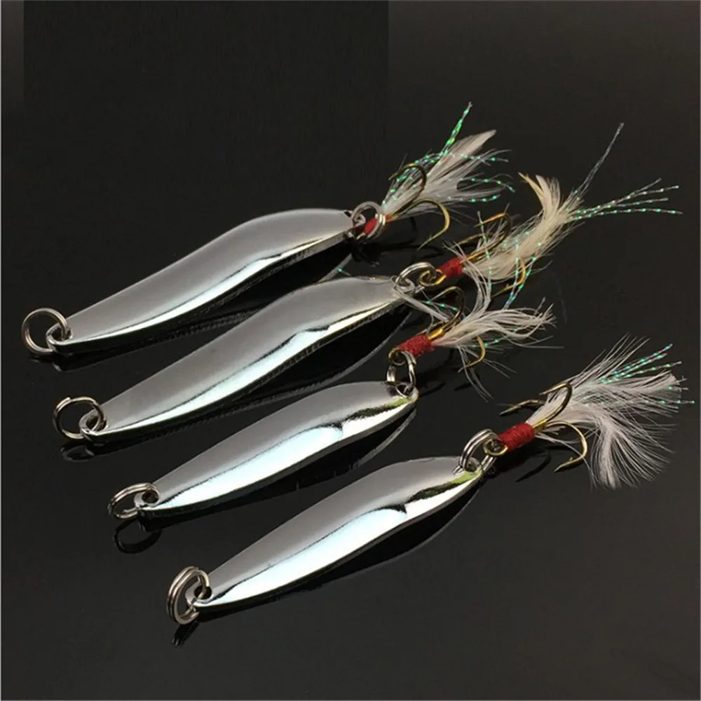 

FISHINAPOT 1pcs Metal Sliver 5g/7g/10g/13g/18g/21g Spoon Fishing Lure Hard Bait Sequins with Feather Treble Hook Wobbler Spinner
