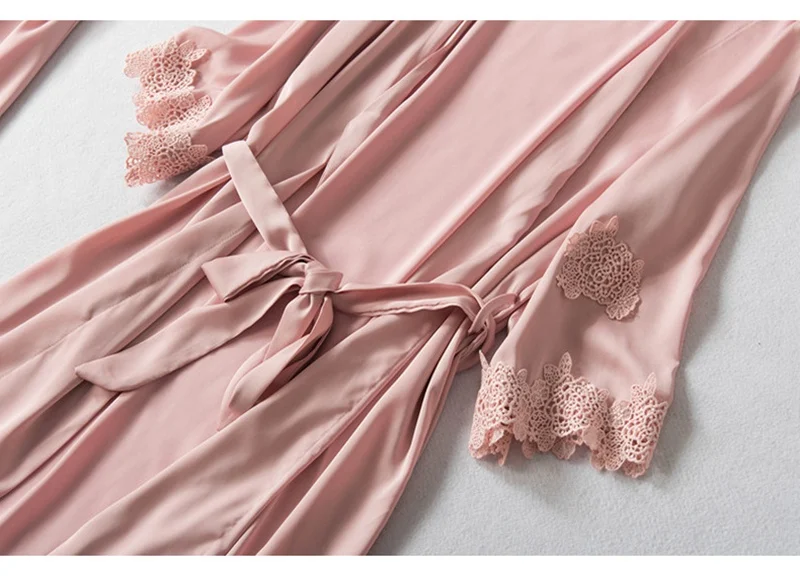 Халат и халаты, набор, вышивка, привлекательные пижамные комплекты, атласная ночная рубашка, женская ночная рубашка, пижама, женские комплекты одежды для сна, шелковое платье, розовое кружево