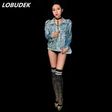 Женские костюмы джинсовая куртка Верхняя одежда певица танцор Пром сценические костюмы хип-хоп одежда для выступлений для ночного клуба