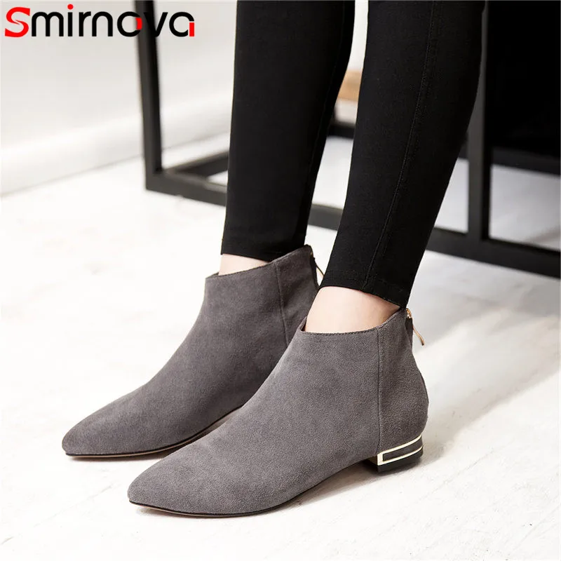

Smirnova hot popular 2020 new arrival ankle boots for women cow suede square heel solid pointed toe gentle female boots