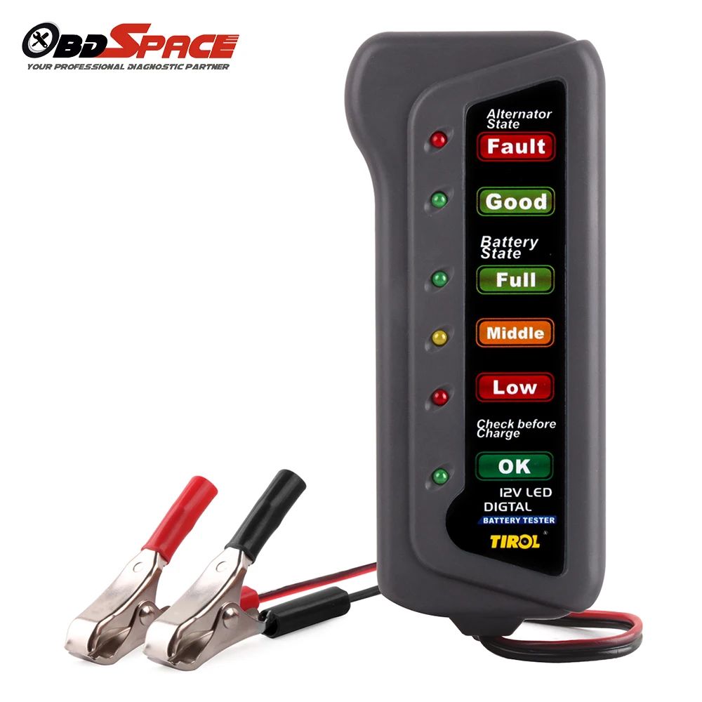 

12V Auto Car Battery Alternator Tester with 6 LED Test Lights Display Universal Motorcycle Battery Testing Tool Car Detector