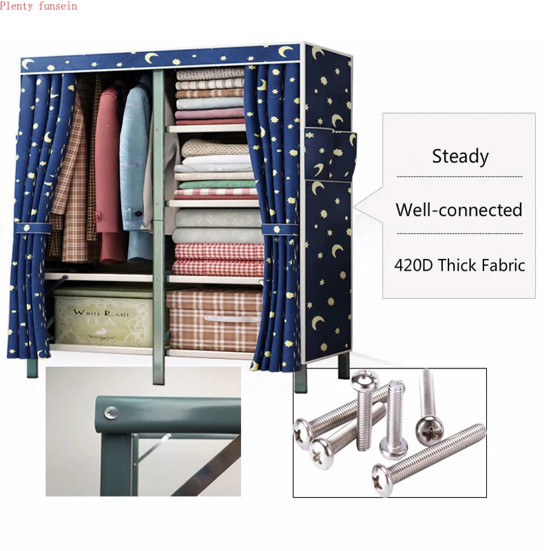 

Wardrobe Simple Assemble Modern Fabric cloth Steel Frame Thick Pipe Reinforced Thickened Economical Clothes Collection 21options