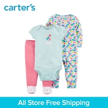 3pcs heart print bodysuits kitty footed pant clothing sets Carter s baby girl soft cotton Spring