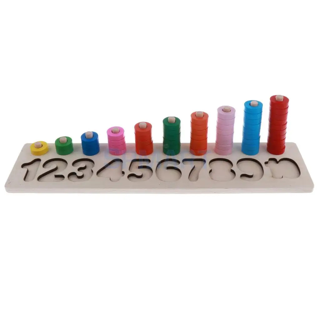 Montessori Wooden Numbers Match & Count  Stacking Ring Tower Kids/Baby Preschool Educational Mathematics Toy