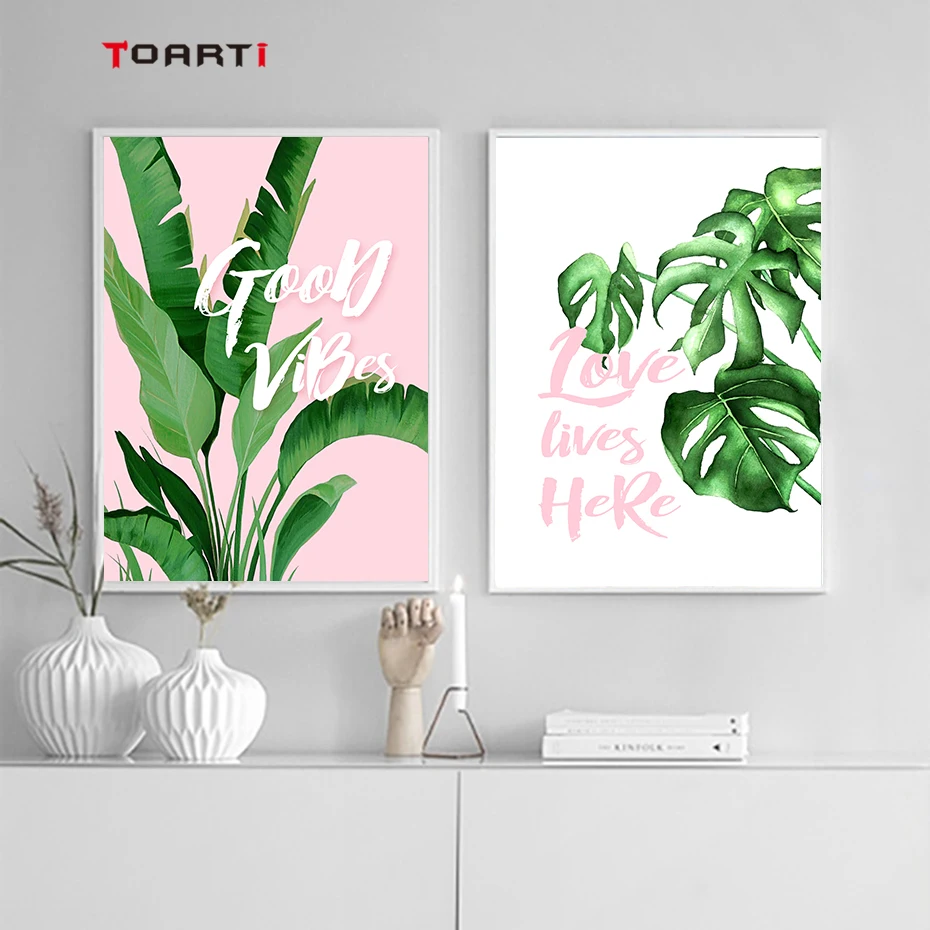 Nordic Green Leaf Posters Prints Modern Quotes Canvas Painting Good Vibes Wall Pictures For Living Bedroom Home Decor Artwork (5)