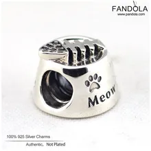 Шармы в виде кошачьей чаши, 925 пробы, серебряная Рыбка, мяу, домашнее животное, хобби, бусины для изготовления ювелирных изделий, подходят к оригинальному браслету DIY perles berloques