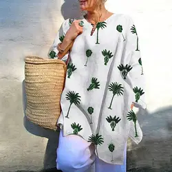 Женские Пуловеры Топы Рубашки с длинным рукавом и принтом листьев с v-образным вырезом повседневные свободные модные блузки Blusas Mujer S-5XL