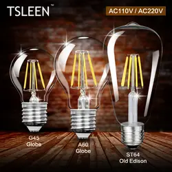 TSLEEN E27 4 W 8 W 12 W 16 W G45 A60 ST64 светодио дный свет лампы Эдисон Ретро нити початка светодио дный лампы Винтаж свечи светодиодный светильник AC 110 V 220 V