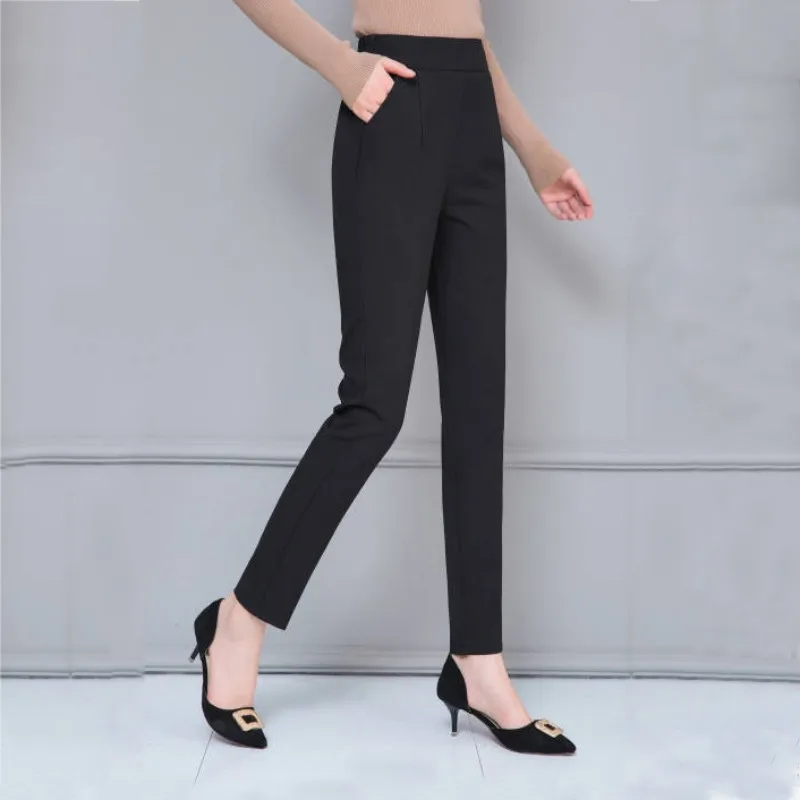 

Office Lady Harem Pants Sweet High Waist Slim Elastic Waist Pockets Casual harajuku Trousers pantalon femme Pants Women F2