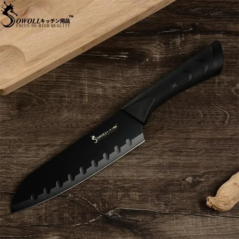 Sowoll черный кухонный нож из нержавеющей стали слайсер для шеф повара хлеб сантоку