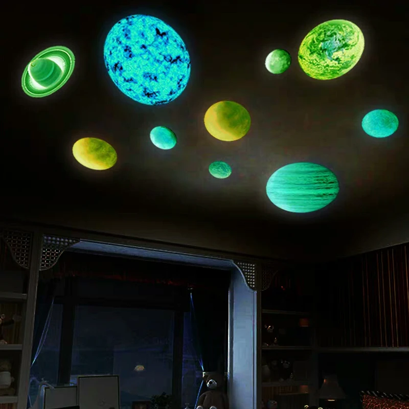 

Luminous Moon Mars Planets 3D Wall Sticker Fluorescent Cosmic Planet Sticker for Home Living Room Children Room Decoration