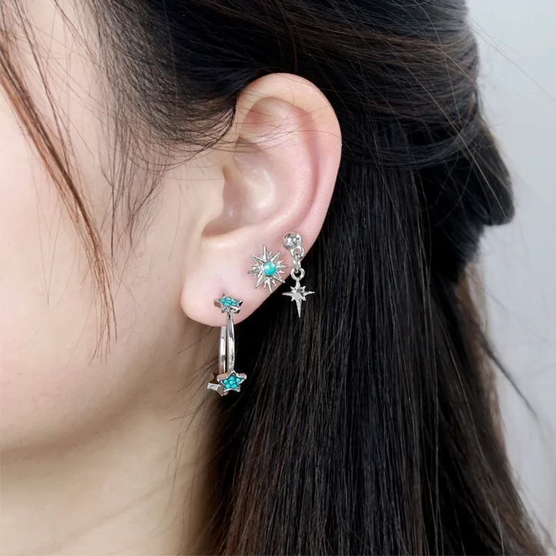

Simple 3 Pairs Set Star Rhinestone Stud Earrings For Women Gold & Silver Color Earring Jewelry