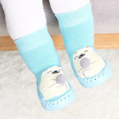 Г. Осенне-зимние толстые теплые носки-тапочки для малышей Домашняя обувь для малышей Нескользящие хлопковые махровые носки для детей - Цвет: BBX929M6 light blue