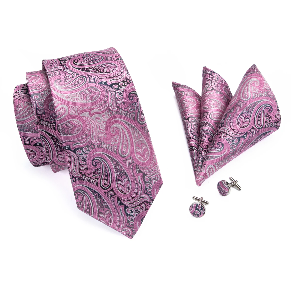 Пейсли розовые шелковые галстуки комплект для Для мужчин модельеров Jacquare тканые Для мужчин Галстук платок Запонки Набор Mes Галстуки c-1571